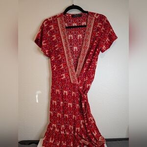 Red Floral Wrap Dress